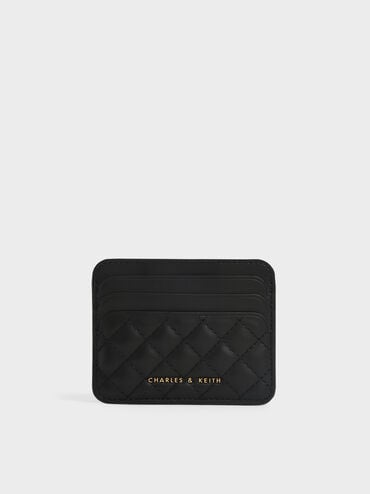 Cleo Quilted Card Holder, Black, hi-res