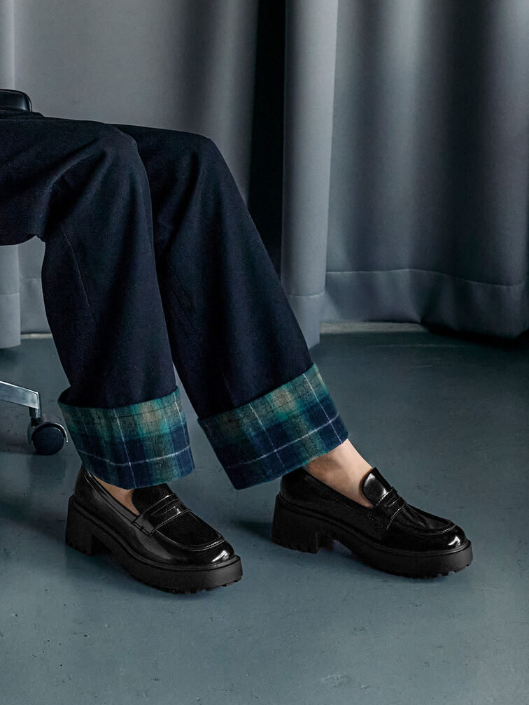 Barron Platform Penny Loafers, Black, hi-res
