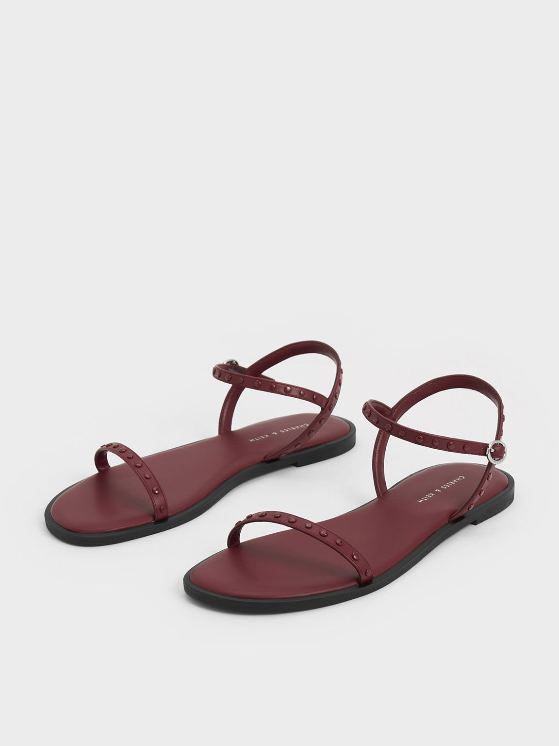 Burgundy Studded Open Toe Sandals CHARLES KEITH TH
