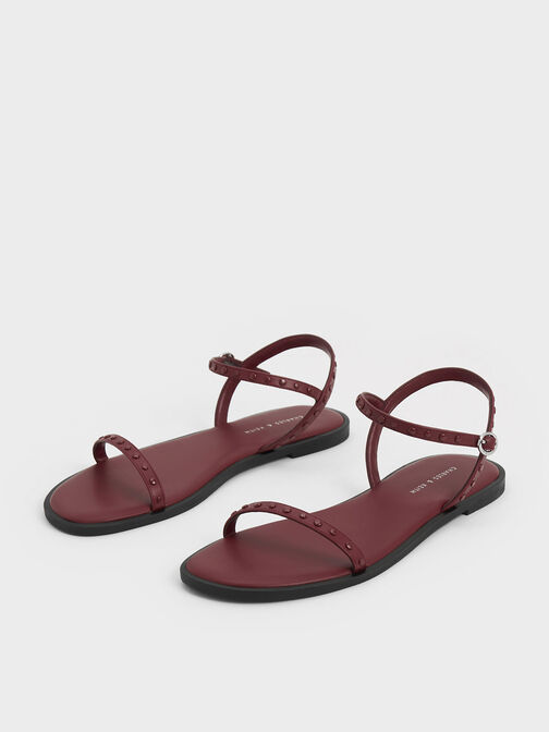 Studded Open-Toe Sandals, Burgundy, hi-res