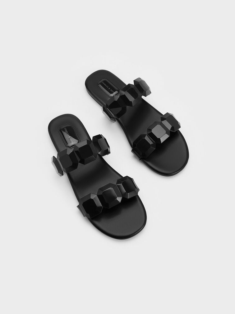 Fia Gem-Strap Slide Sandals, Black, hi-res