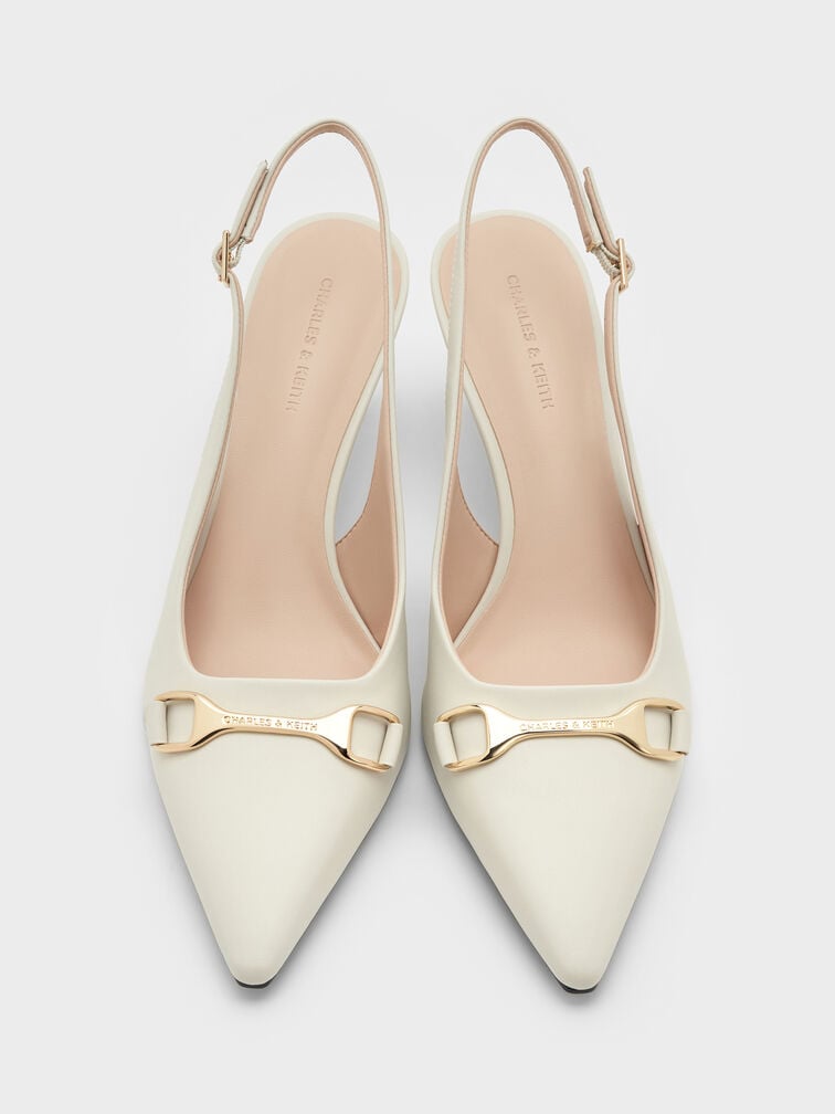 Leslie Metallic-Accent Slingback Pumps, Chalk, hi-res