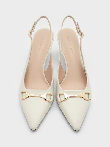 Leslie Metallic-Accent Slingback Pumps, Chalk, hi-res