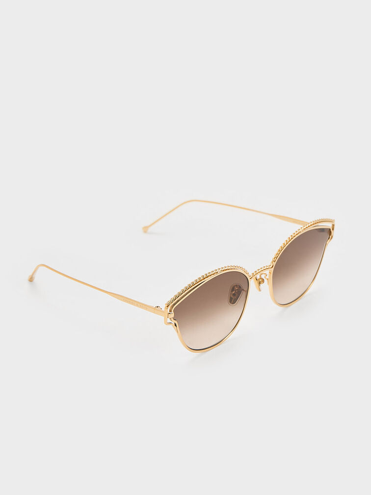 Braided Wire-Frame Cateye Sunglasses, , hi-res