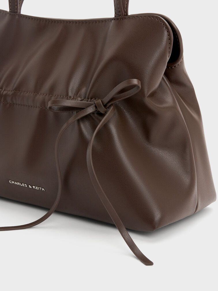Reese Ruched Bow Shoulder Bag, Espresso Brown, hi-res