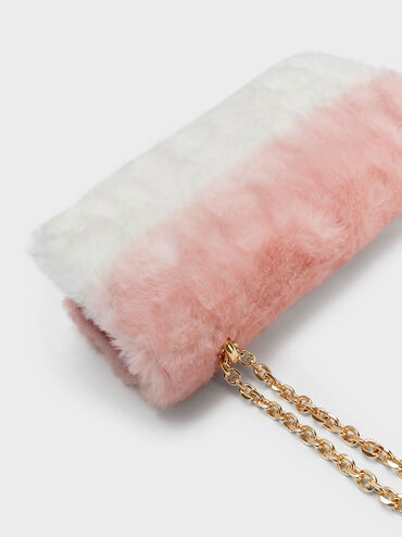 Paffuto Chain Handle Furry Long Wallet, สีชมพูอ่อน, hi-res
