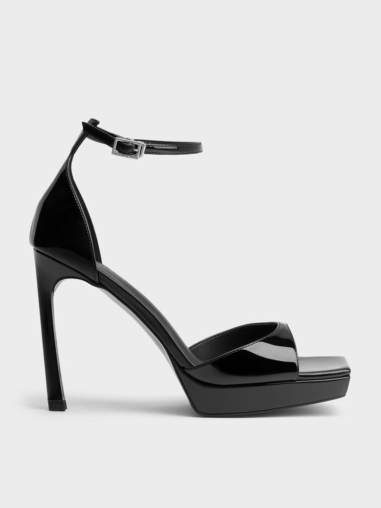 Patent Platform Heeled Sandals, Black Patent, hi-res