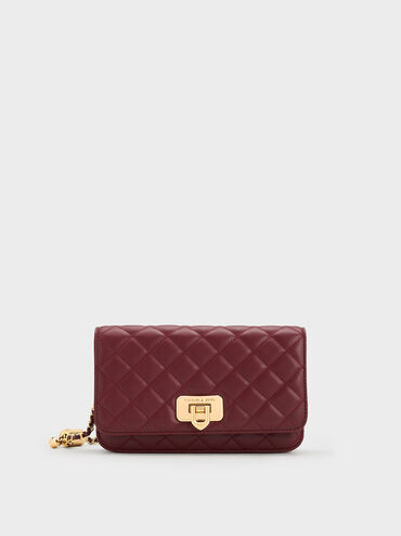 Cressida Quilted Push-Lock Clutch, Burgundy, hi-res