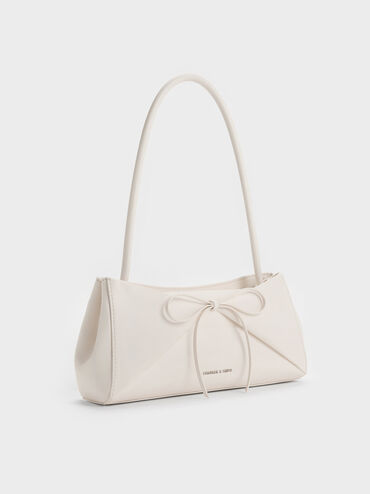 Hazel Bow Panelled Shoulder Bag, Cream, hi-res