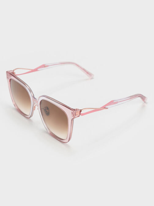 Open Wire Square Acetate Sunglasses, สีชมพู, hi-res