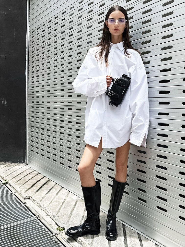 Blaise Buckle-Strap Side-Pocket Bowling Bag, Noir, hi-res