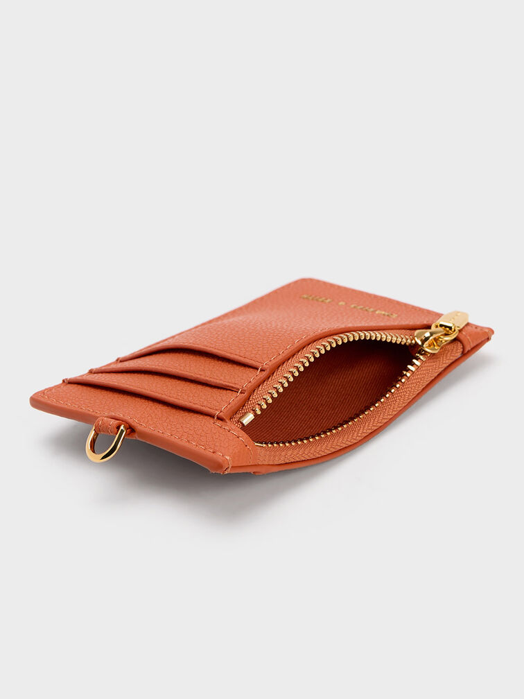 Side Zip Card Holder, Orange, hi-res