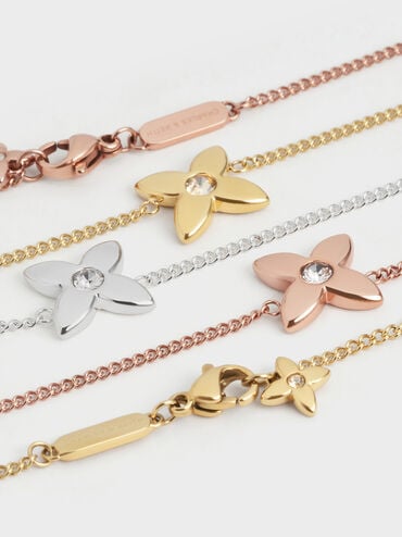 Felicity Flower-Motif Crystal Necklace, Rose Gold, hi-res