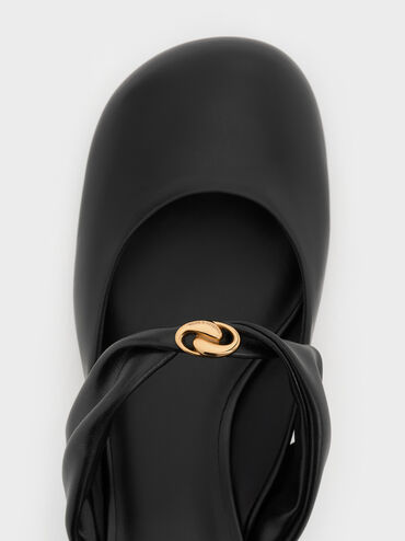 Metallic-Accent Twisted-Strap Heeled Mules, Black, hi-res