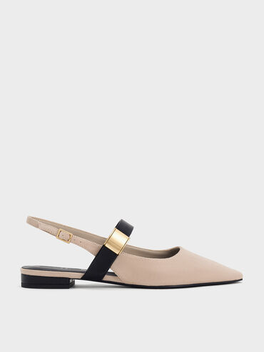 Yvette Textured Pointed-Toe Mary Jane Flats, Nude, hi-res