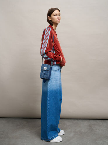 Eleni Denim Quilted Elongated Crossbody Bag, Denim Blue, hi-res