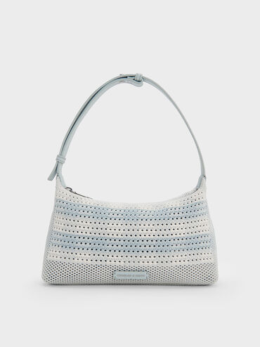 Ida Checkered Knitted Shoulder Bag, Sea Salt Blue, hi-res