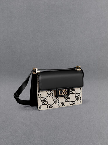 Mini Cerys Leather & Canvas Monogram Shoulder Bag, Black, hi-res