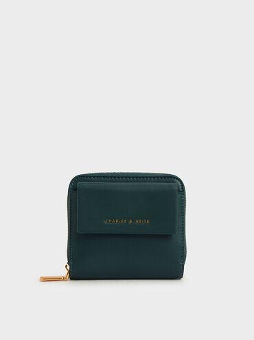 Front Flap Zip-Around Mini Wallet, Green, hi-res