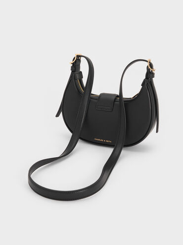 Trice Belted Metallic-Accent Shoulder Bag, Black, hi-res