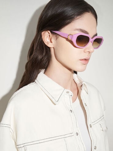 แว่นตากันแดดกรอบทรงรีวัสดุอะซิเตทรีไซเคิลรุ่น Gabine, สีไวโอเล็ต, hi-res