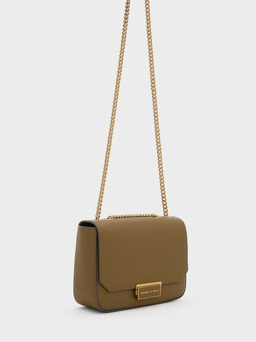 Sue Chain-Strap Shoulder Bag, Khaki, hi-res