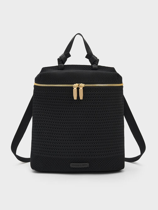 กระเป๋าเป้แบบถักรุ่น Ida, สีดำ, hi-res