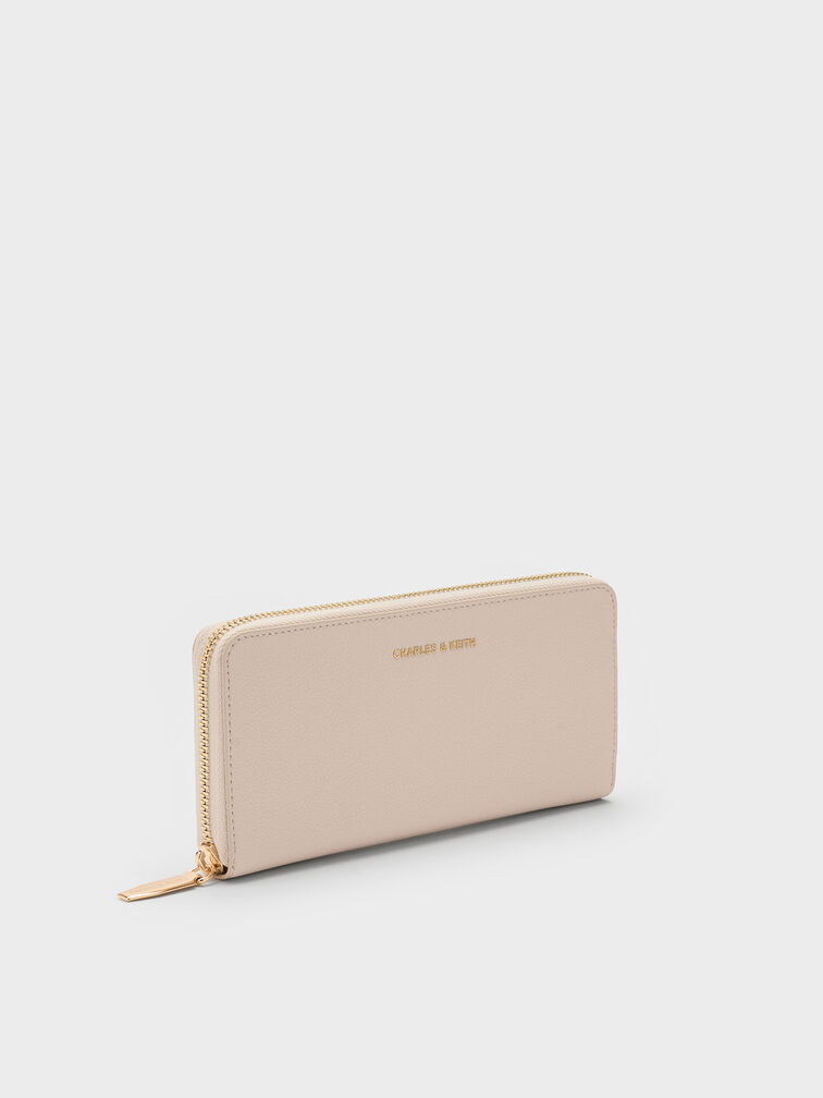 กระเป๋าสตางค์ใบยาวดีไซน์ที่ปิดแบบซิปรอบรุ่น Dulcie, สีโอ๊ต, hi-res