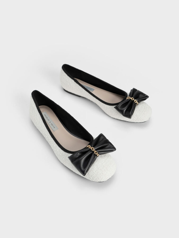 Tweed Chain-Link Bow Ballerinas, , hi-res