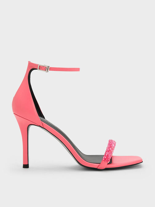 Beaded Strap Heeled Sandals, , hi-res