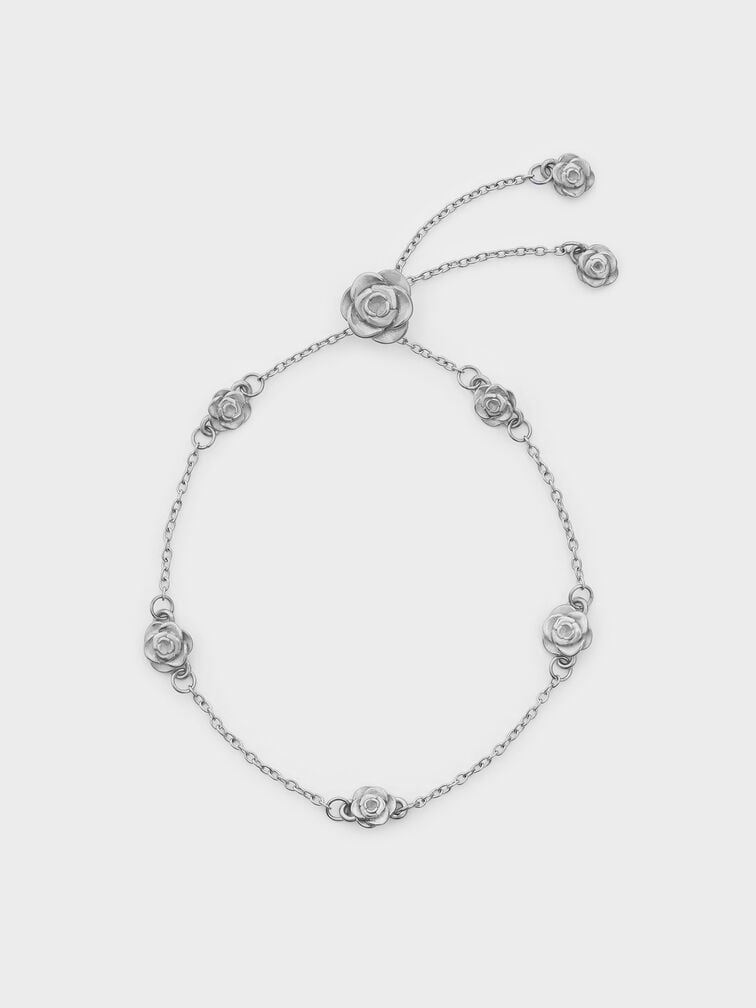 Rosalind Flower-Motif Bracelet, Brushed Silver, hi-res