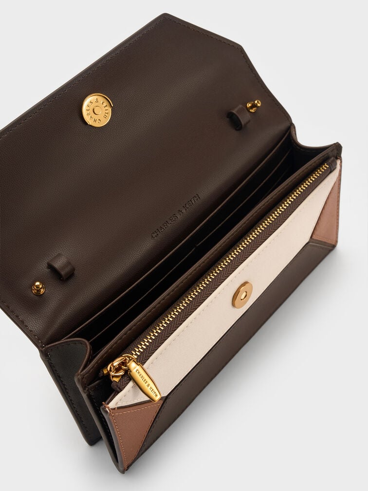 Nasrin Colourblock Geometric Long Wallet, Multi Brown, hi-res