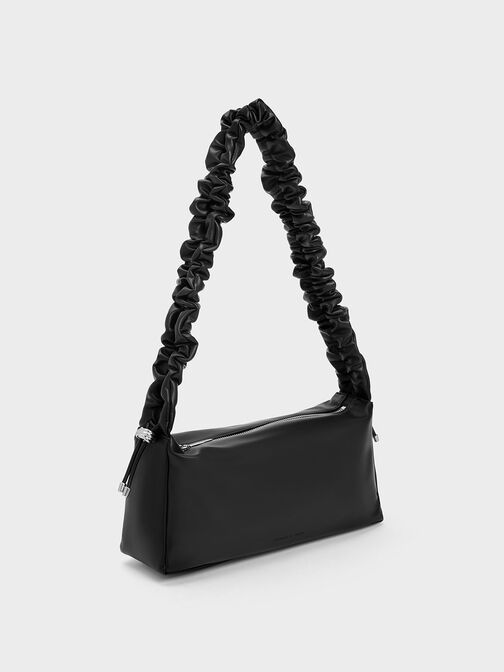 Cosette Ruched Handle Bag, สีดำอะไหล่สีเงิน, hi-res