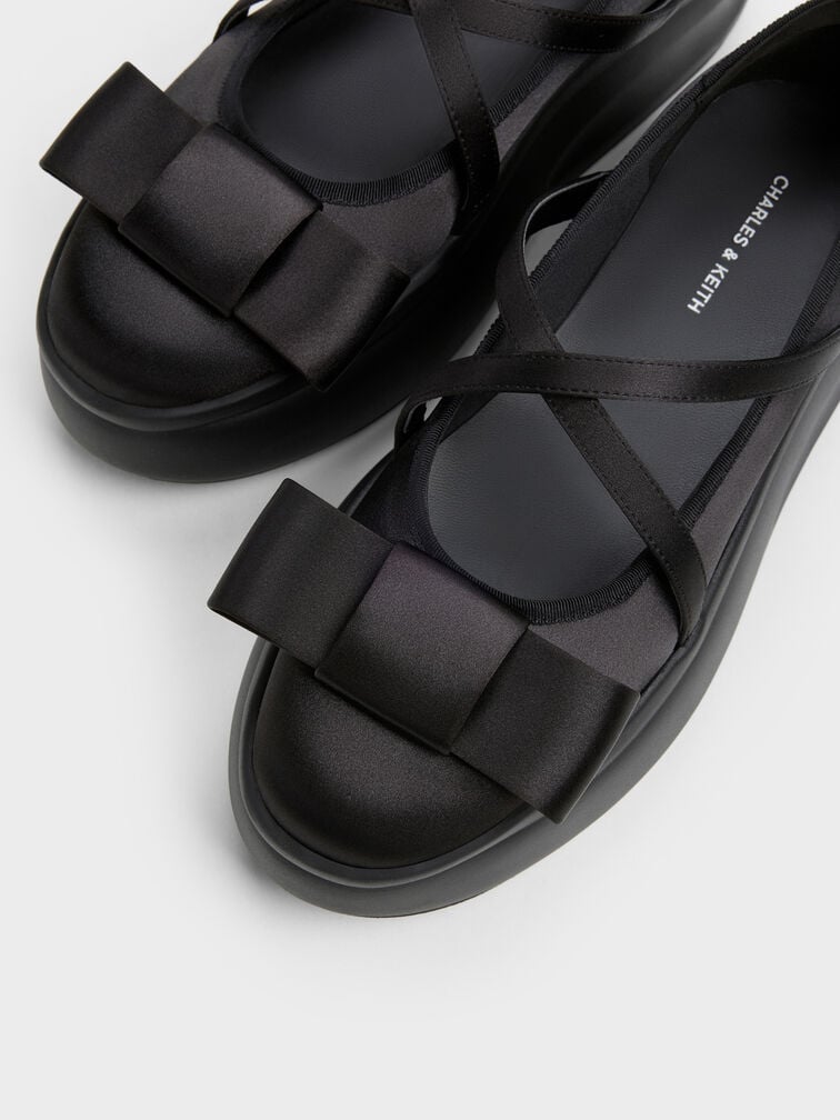 Brantley Recycled Polyester Platform Mary Janes, Black Textured, hi-res