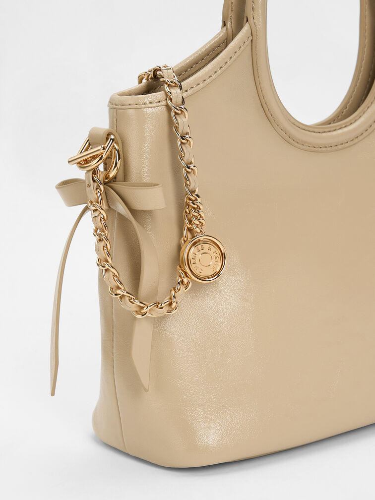 Mini Dalia Bow Oval-Handle Tote Bag, Sand Beige, hi-res