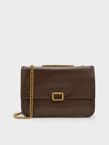 Neva Chain-Strap Shoulder Bag, Dark Brown, hi-res
