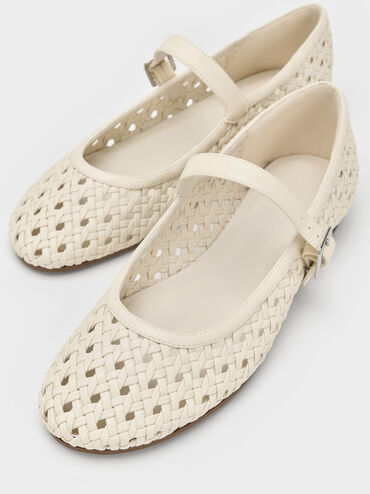 Woven Mary Jane Flats, Cream, hi-res