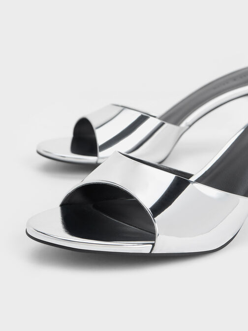 Metallic Slant Heel Mules, สีเงิน, hi-res