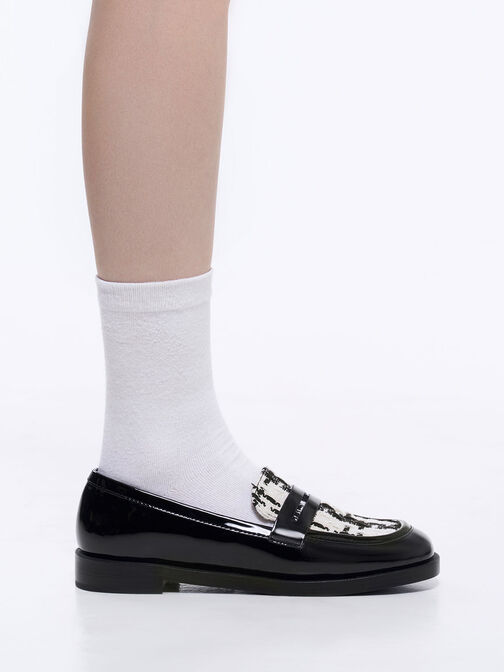 Patent Tweed Penny Loafers, , hi-res