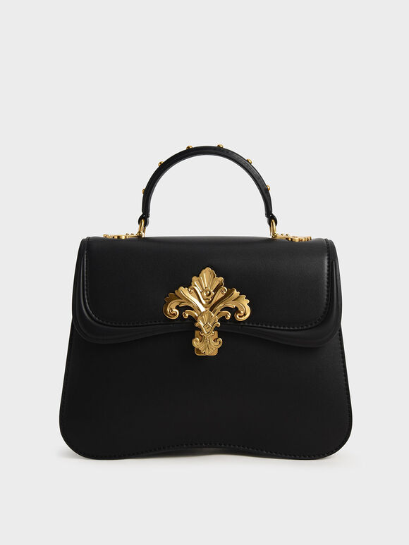 Meriah Studded Top Handle Bag, Black, hi-res