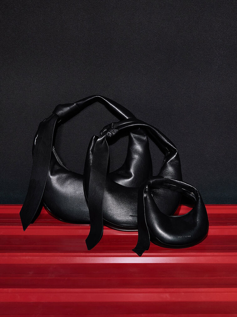 Micro Toni Knotted Crescent Hobo Bag, Noir, hi-res