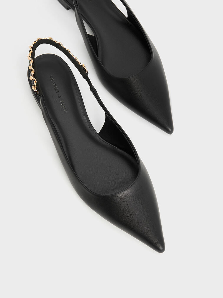 Braided-Chain Slingback Flats, สีดำ, hi-res