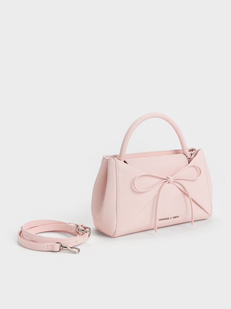 Hazel Bow Panelled Top Handle Bag, Soft Pink, hi-res