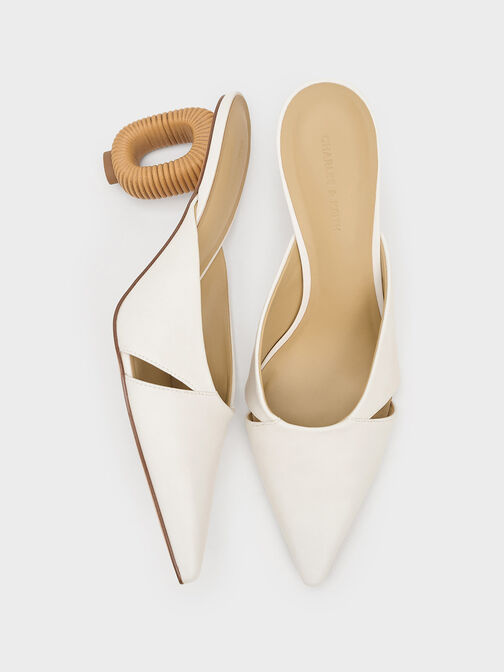 รองเท้าส้นสูงแบบเปิดส้นทรง Sculptural ดีไซน์แบบตัดเย็บ, สีขาว, hi-res