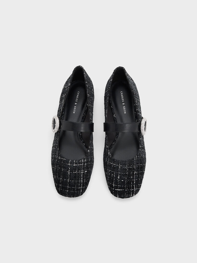 Tweed Crystal-Embellished Buckle Mary Jane Flats, , hi-res