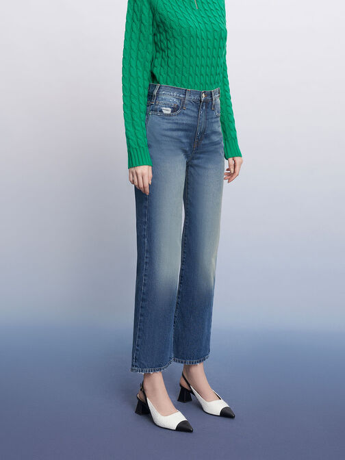 Tweed Toe Cap Slingback Pumps, , hi-res
