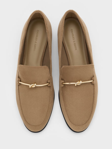 Faux Suede Metallic Knot-Bar Loafers, Camel, hi-res