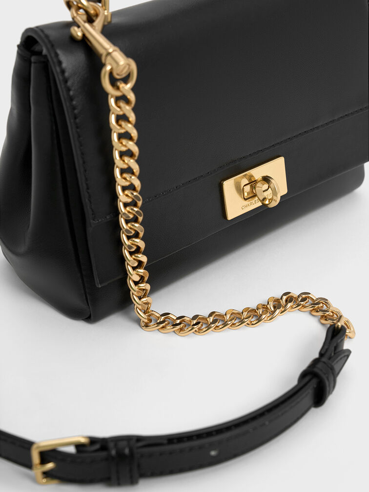 Lennie Chain-Strap Top Handle Bag, Black, hi-res