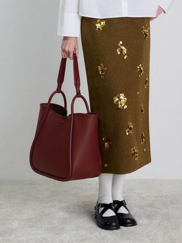 กระเป๋าโท้ทดีไซน์ทรงโค้งรุ่น Lyla, สีมัลเบอร์รี่พลัม, hi-res