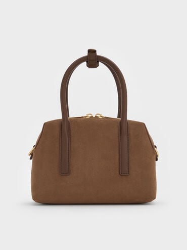 Deyna Recycled Suede Bowling Bag, Mocha Brown, hi-res